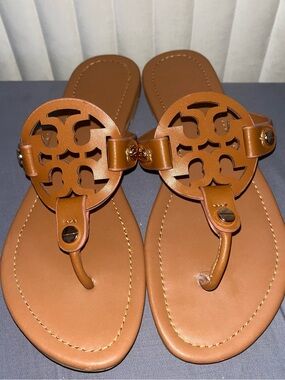 Tory Burch Tan Miller Logo Thong Sandals